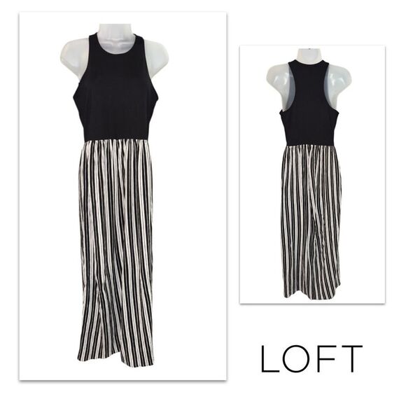 LOFT Stripe Maxi with Black Sleeveless Tank Dress. Size Medium - Picture 1 of 9